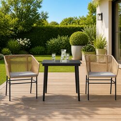 3 Piece Garden Dining Set Brown Poly Rattan Outdoor Furniture with Glass Table