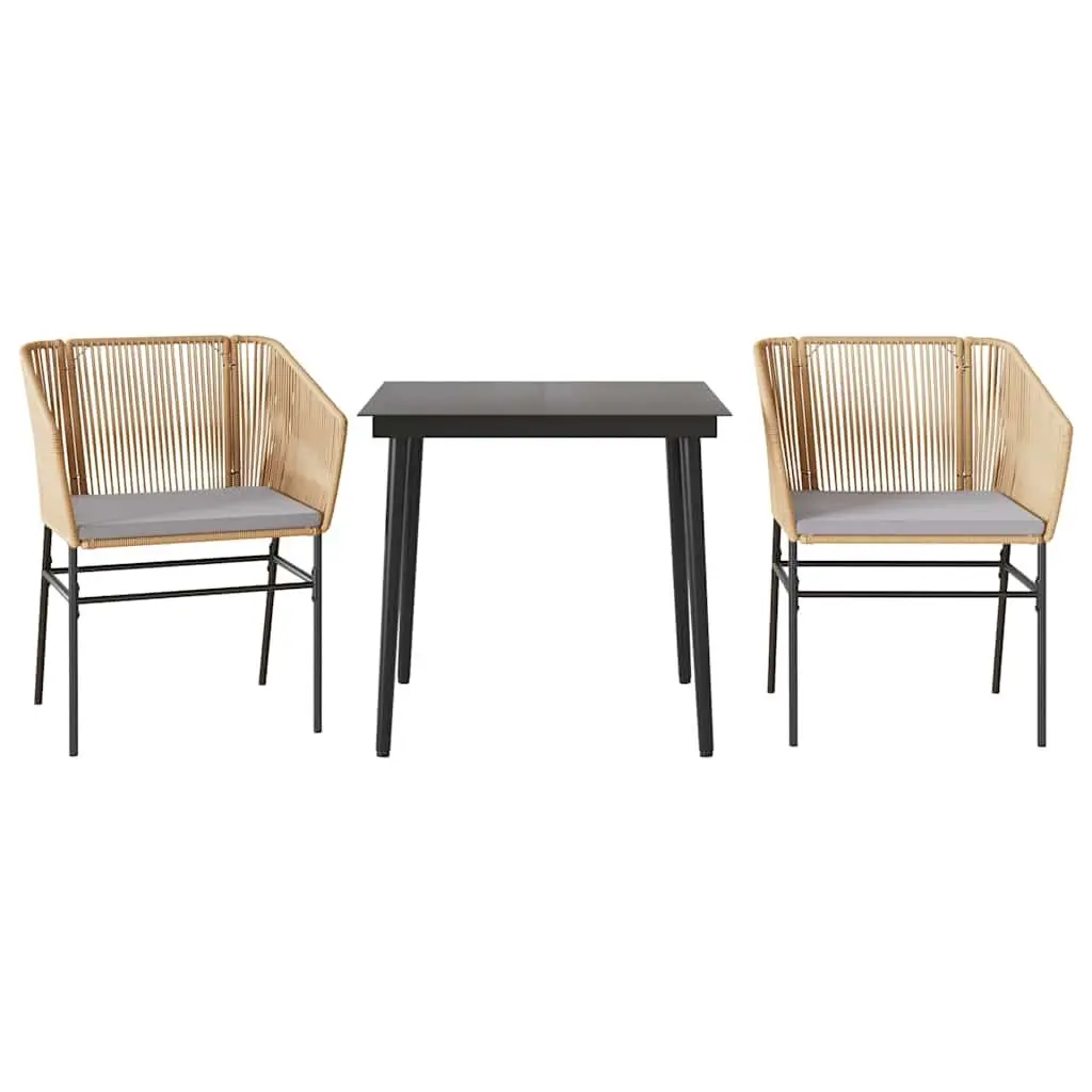 3 Piece Brown Rattan Dining Set