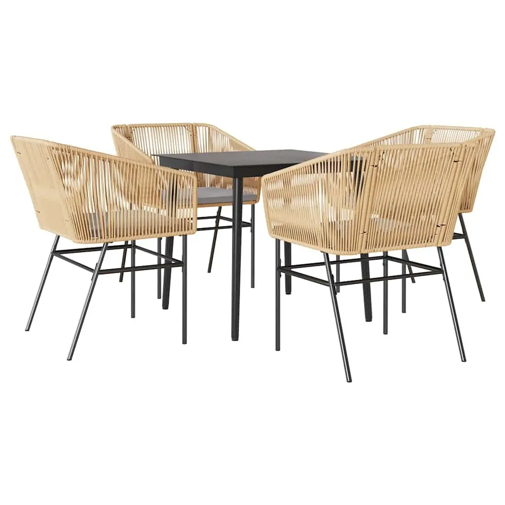 Garden Dining Set 5 Piece Patio Furniture Brown Poly Rattan with Glass Table