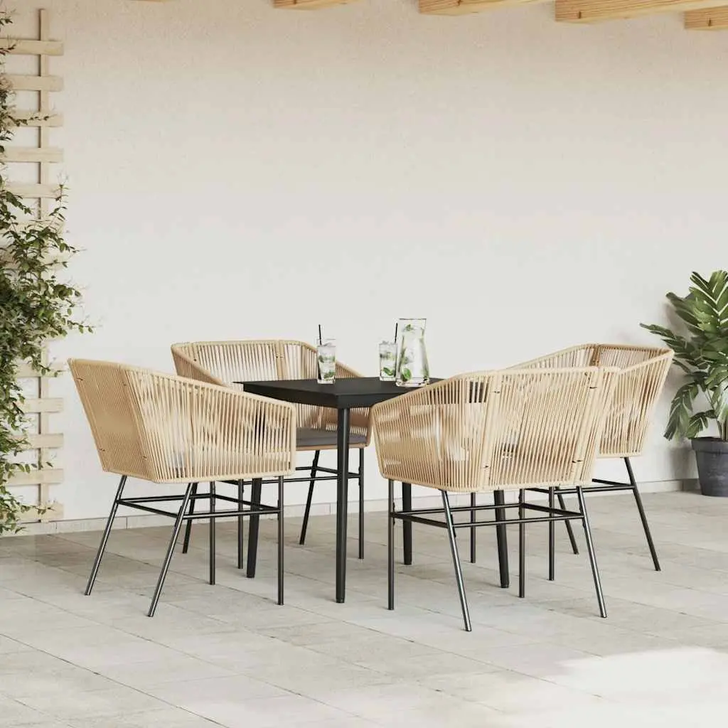 Garden Dining Set 5 Piece Patio Furniture Brown Poly Rattan with Glass Table