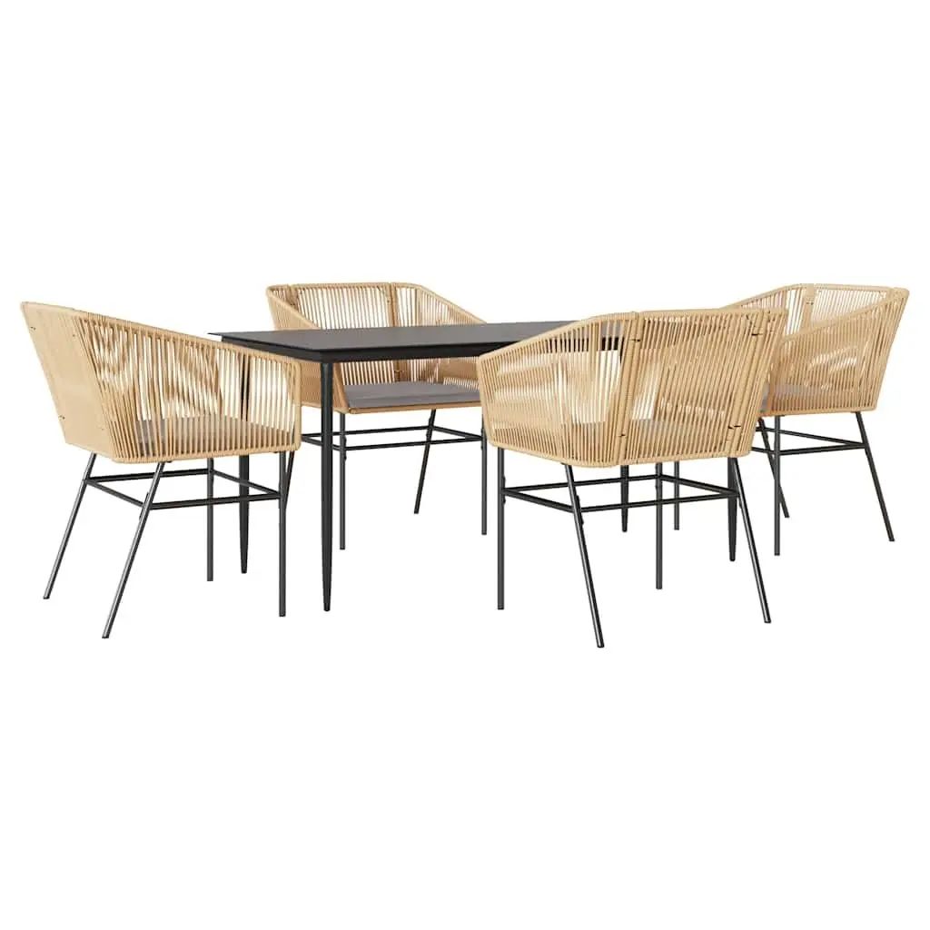 5 Piece Garden Dining Set Outdoor Use Brown Poly Rattan with Cushions