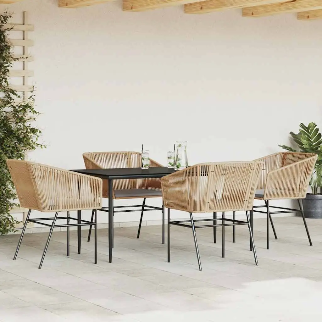 5 Piece Garden Dining Set Outdoor Use Brown Poly Rattan with Cushions