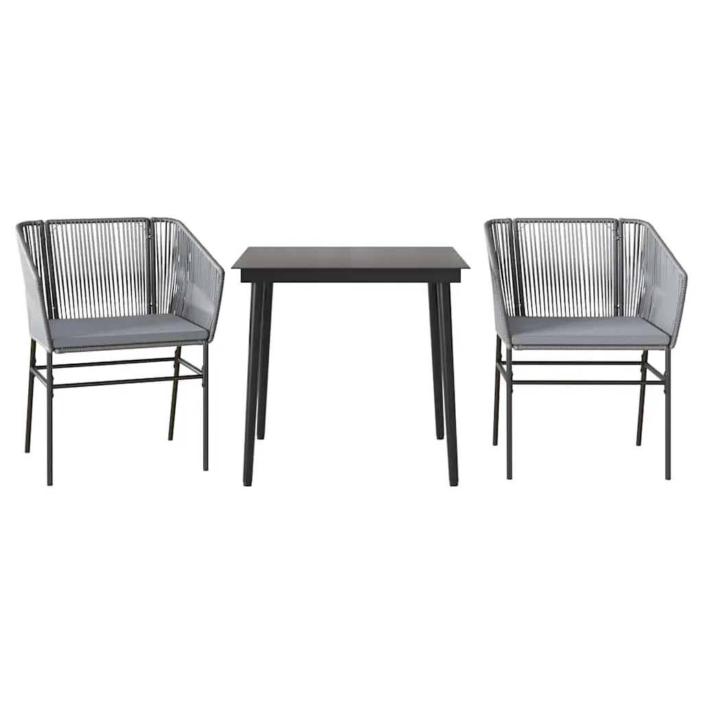 Garden Dining Set Outdoor Furniture 3 Piece Grey Poly Rattan Glass Table Chair