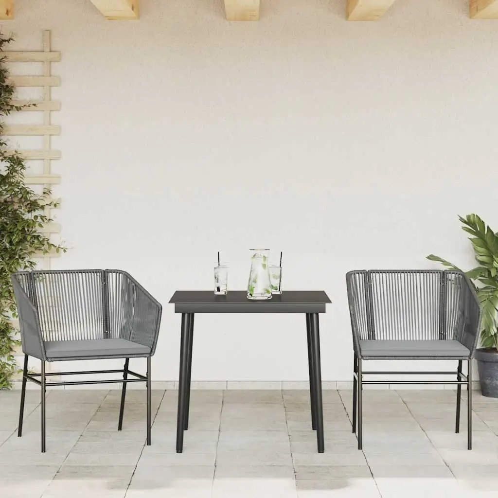 Garden Dining Set Outdoor Furniture 3 Piece Grey Poly Rattan Glass Table Chair