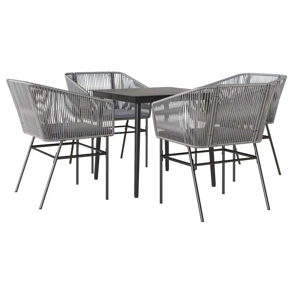 Outdoor Dining Set Grey Poly Rattan 5 Piece with Tempered Glass Table for Garden and Patio