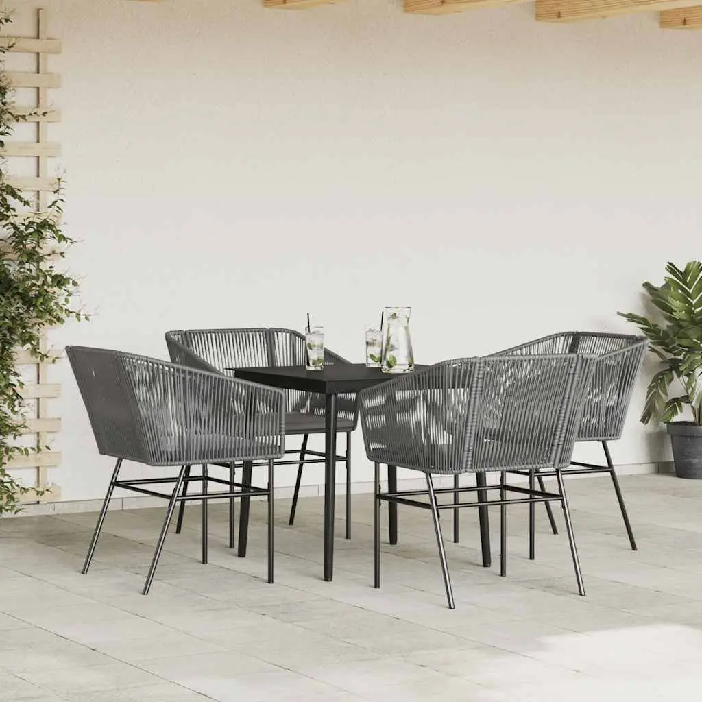 Outdoor Dining Set Grey Poly Rattan 5 Piece with Tempered Glass Table for Garden and Patio