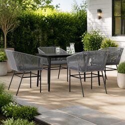 5 Piece Outdoor Dining Set - Grey PE Rattan and Steel Frame