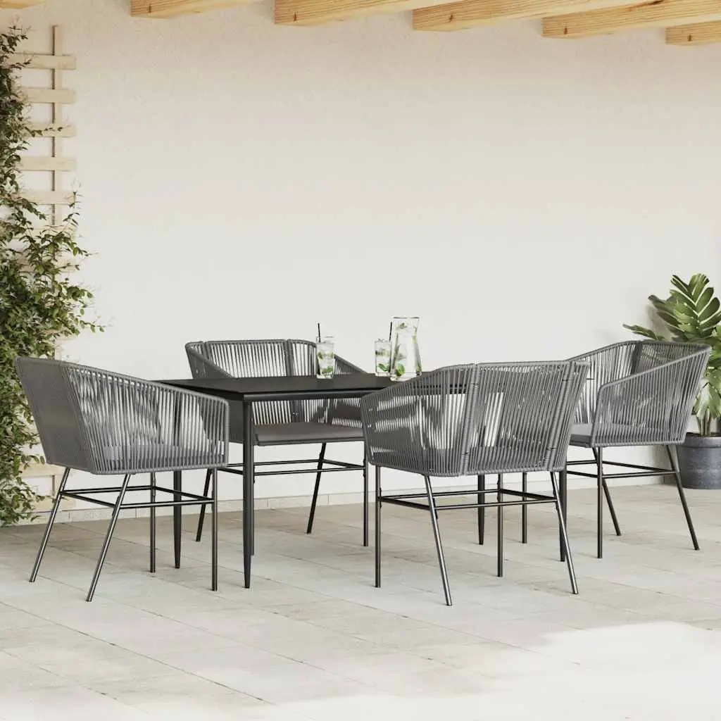 5 Piece Garden Dining Set Grey Poly Rattan Outdoor Furniture with Cushions