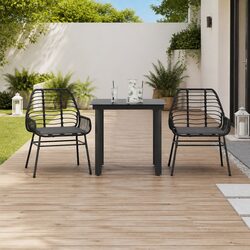 3 Piece Garden Dining Set: 2 Chairs, Glass Table