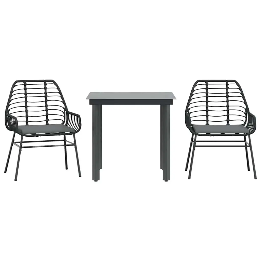 3 Piece Outdoor Dining Set Patio Furniture Glass Table Poly Rattan Chairs Garden