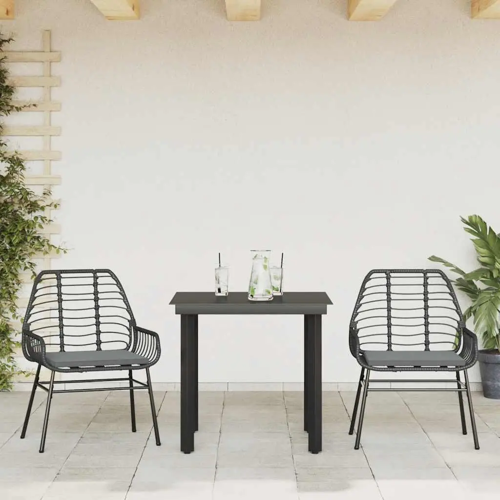 3 Piece Outdoor Dining Set Patio Furniture Glass Table Poly Rattan Chairs Garden