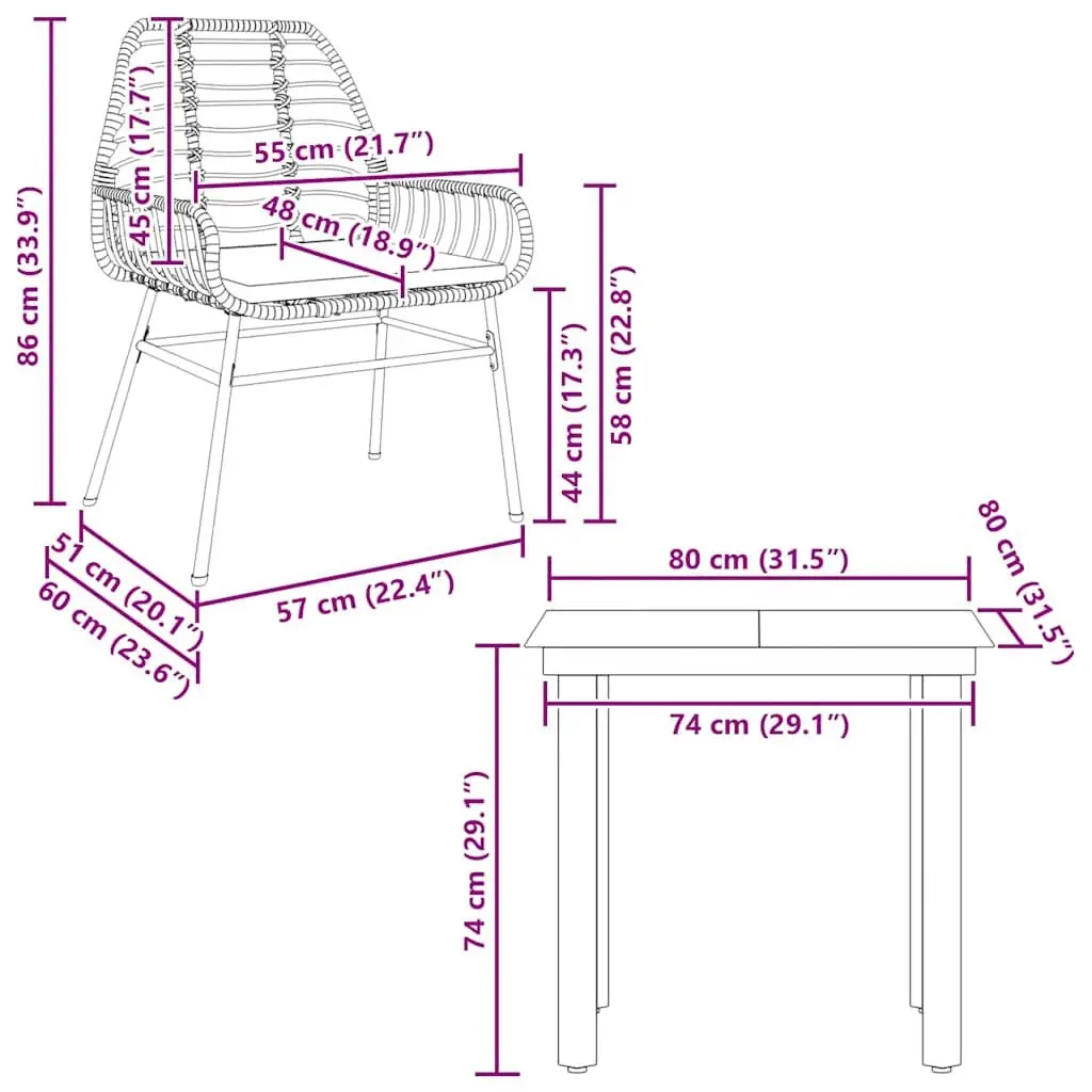 3 Piece Outdoor Dining Set Patio Furniture Glass Table Poly Rattan Chairs Garden
