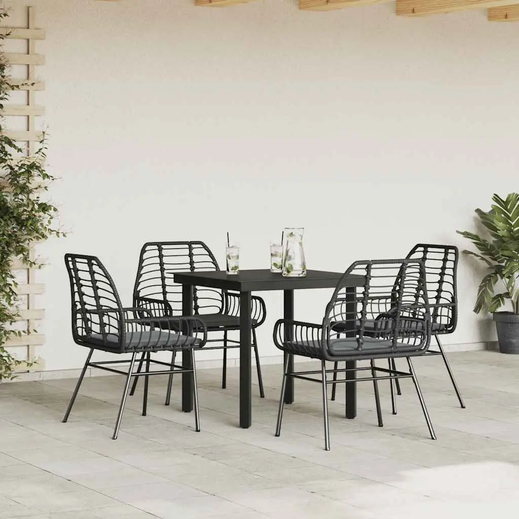 5 Piece Garden Dining Set Poly Rattan Glass Table Outdoor Patio Furniture Black