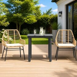 3-Piece Garden Dining Set with Tempered Glass Top