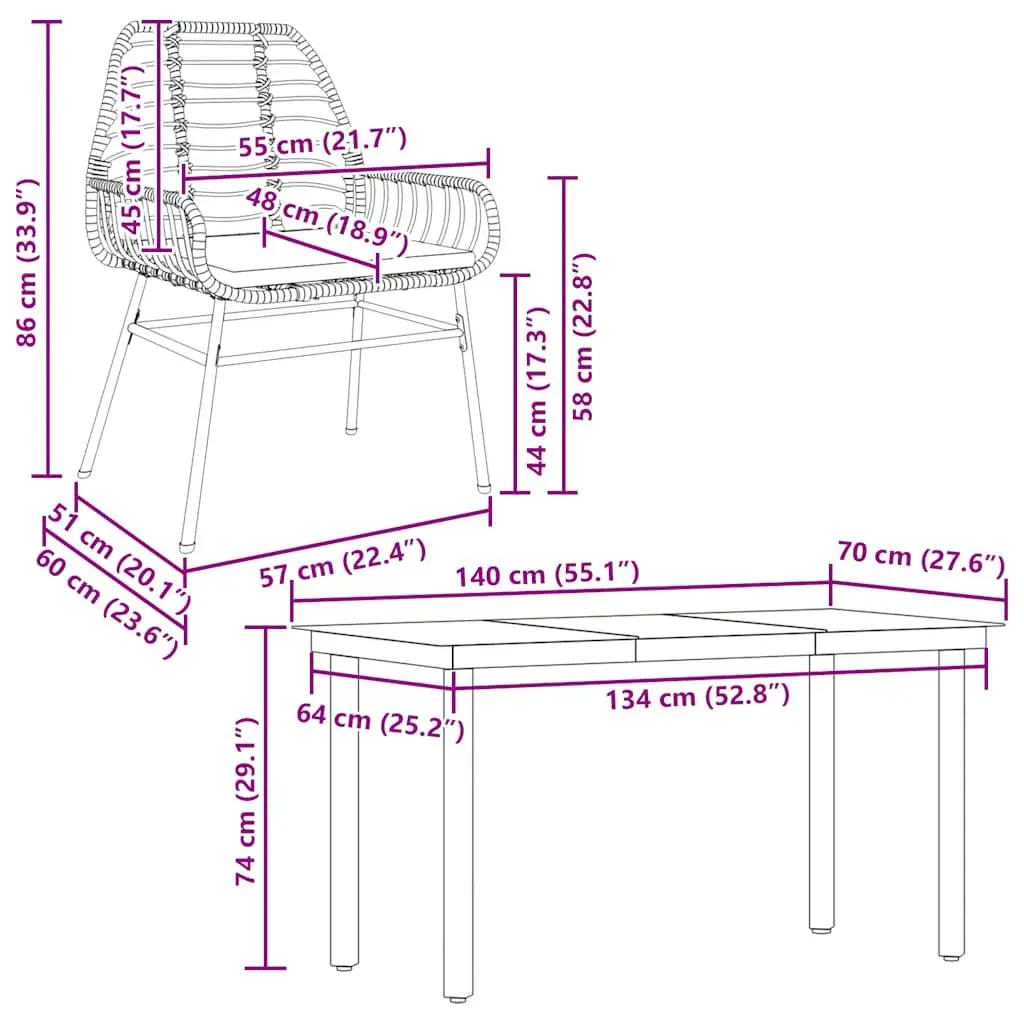 5 Piece Outdoor Garden Dining Set Brown Poly Rattan Patio Furniture with