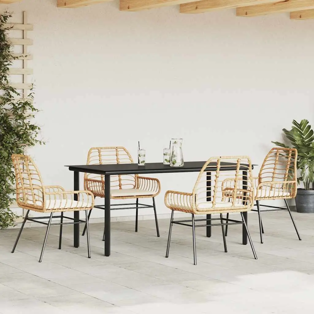 5 Piece Garden Dining Set Outdoor Patio Furniture with Cushions Brown Poly