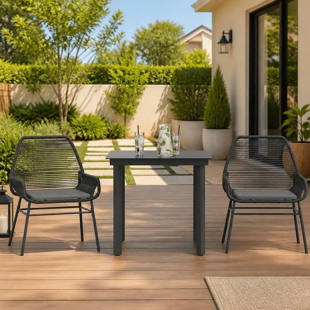 3 Piece Garden Dining Set for Outdoor Use Black
