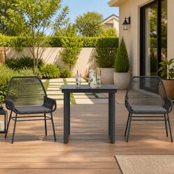 3 Piece Garden Dining Set with Cushions Black Outdoor Furniture Patio Table