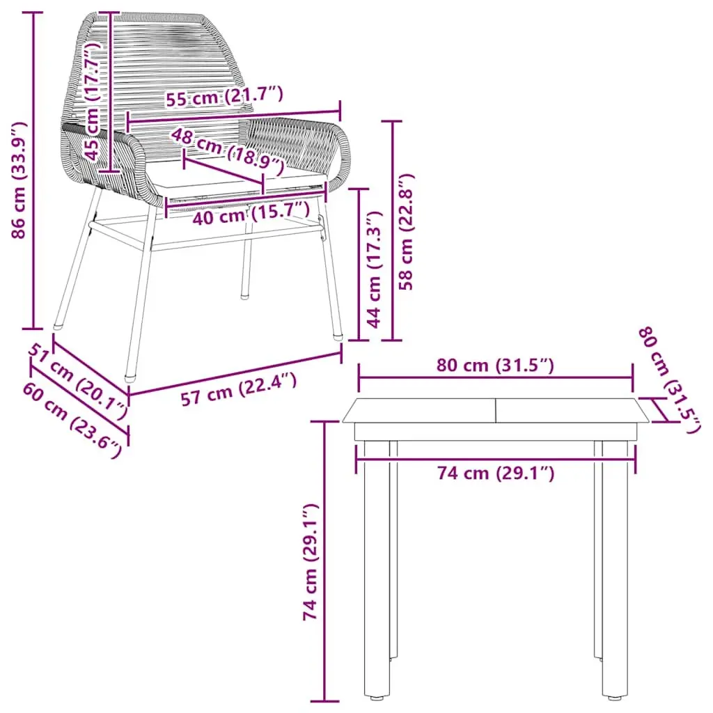 3 Piece Garden Dining Set for Outdoor Use Black