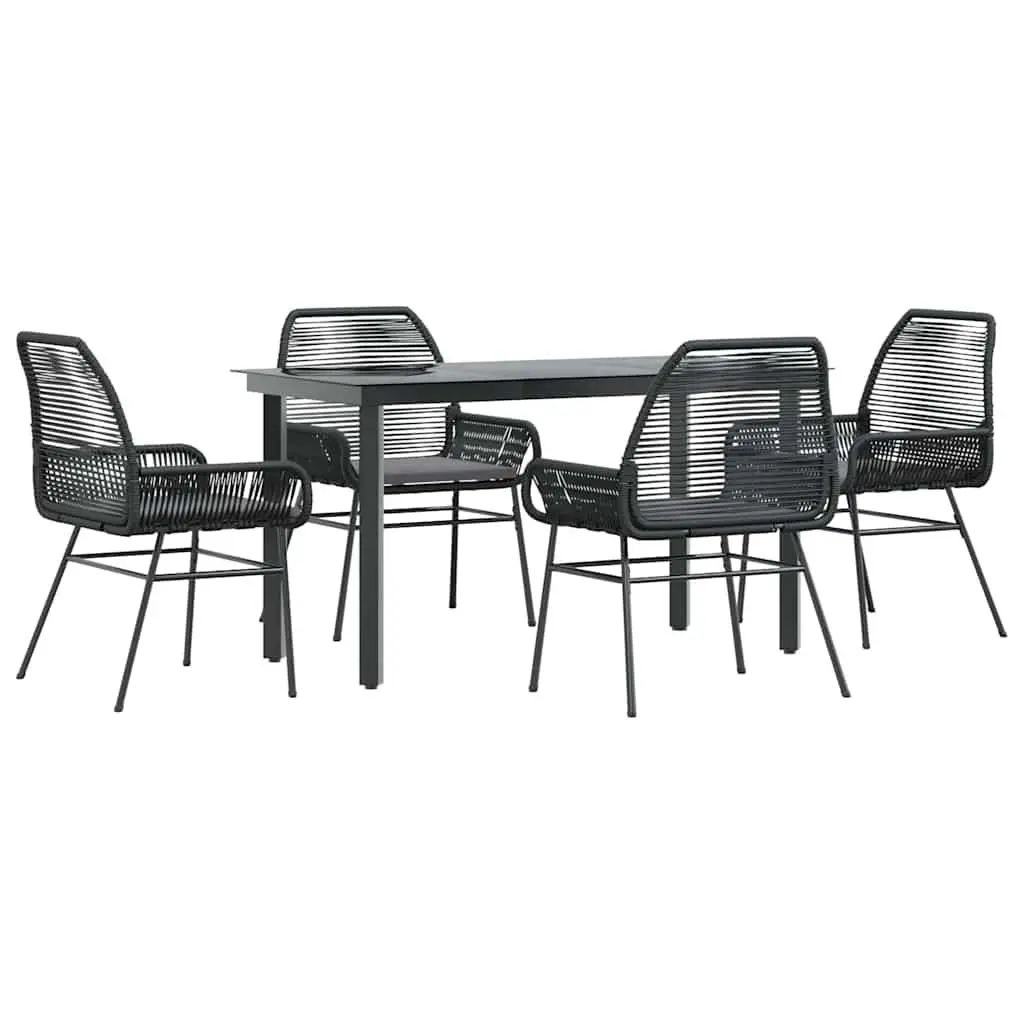 5 Piece Garden Dining Set for Outdoor Use Black PE Rattan with Cushions