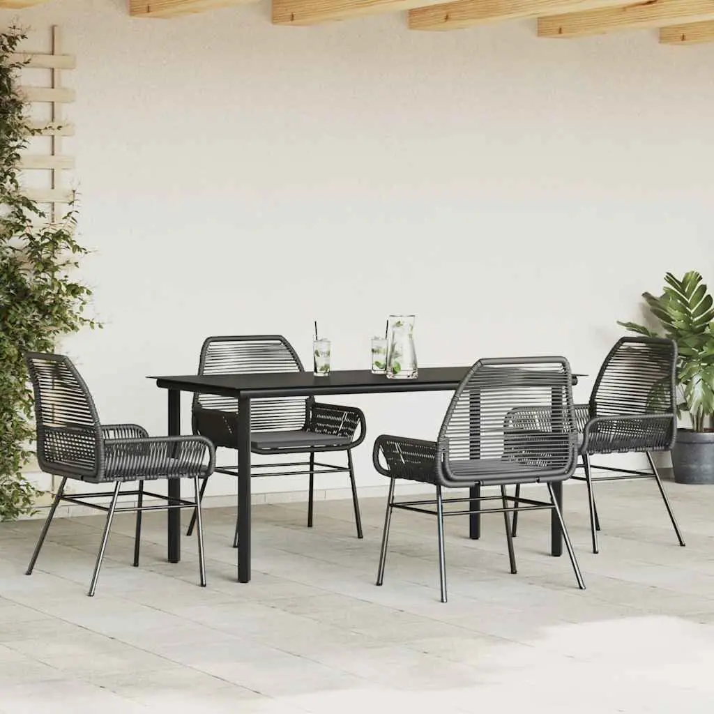 5 Piece Outdoor Dining Set Glass Table Poly Rattan Chairs with Cushions Black