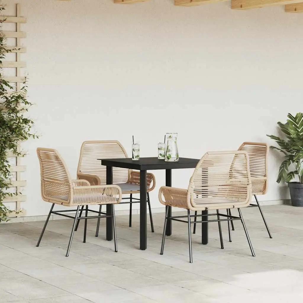 5 Piece Garden Dining Set Poly Rattan Glass Outdoor Furniture Brown Cushions