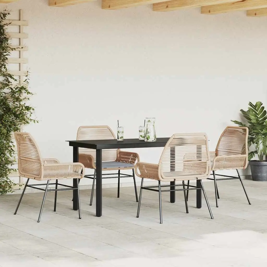 5 Piece Garden Dining Set with Cushions Brown Poly Rattan Glass Outdoor Patio