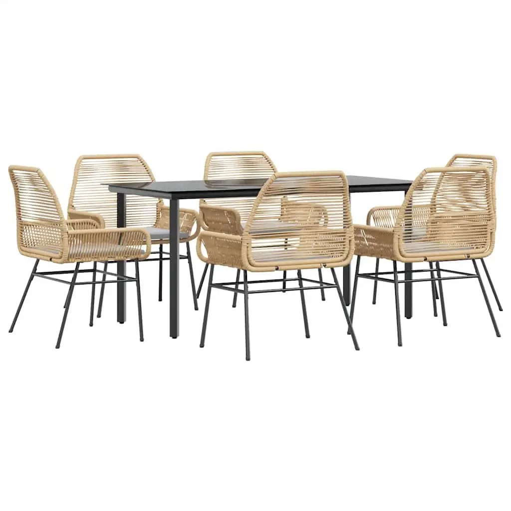 7 Piece Garden Dining Set Poly Rattan Brown Glass Patio Outdoor Furniture