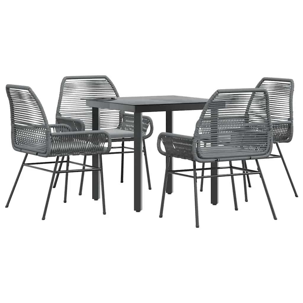 5 Piece Garden Dining Set Outdoor Furniture Grey Poly Rattan Patio Chairs Table