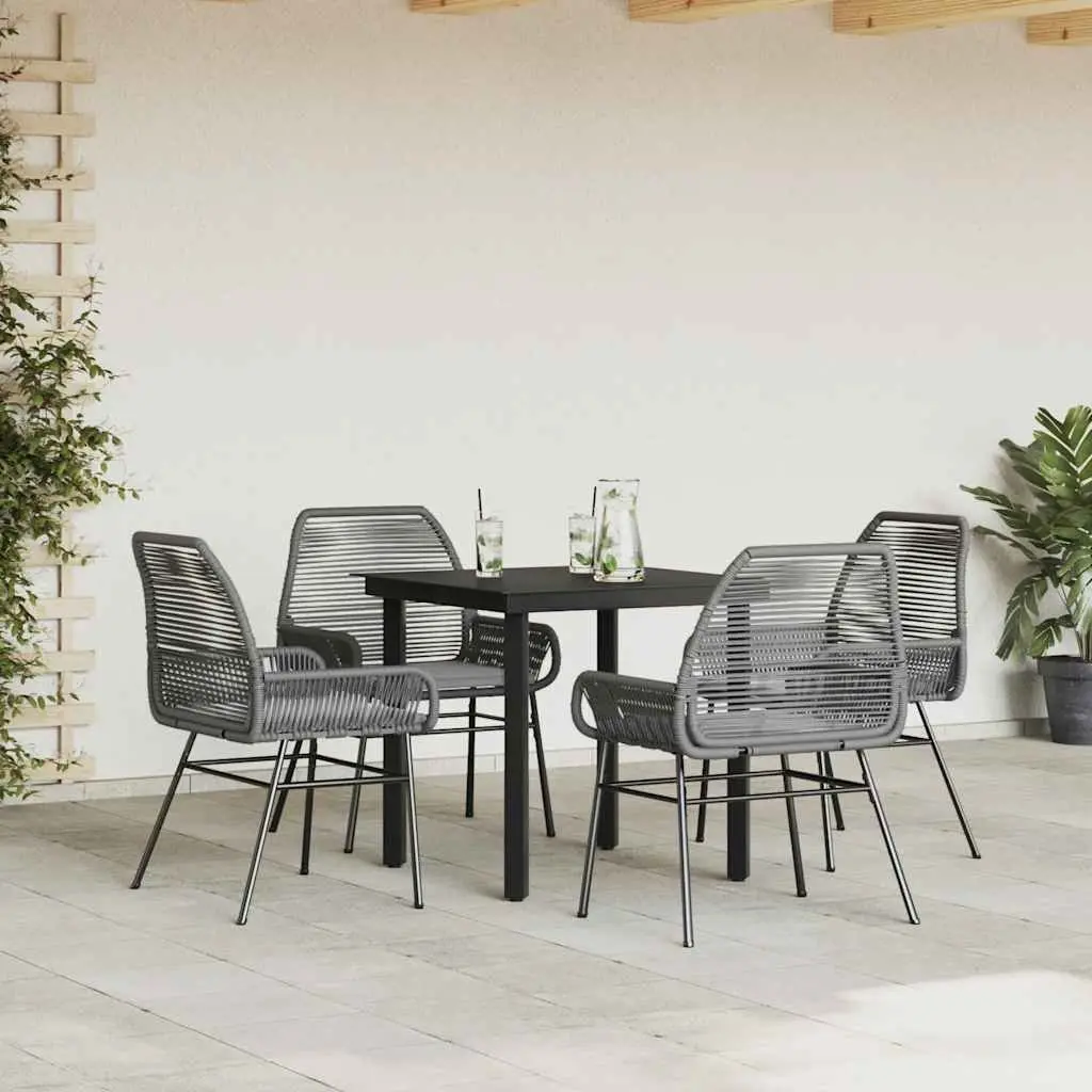5 Piece Garden Dining Set Outdoor Furniture Grey Poly Rattan Patio Chairs Table
