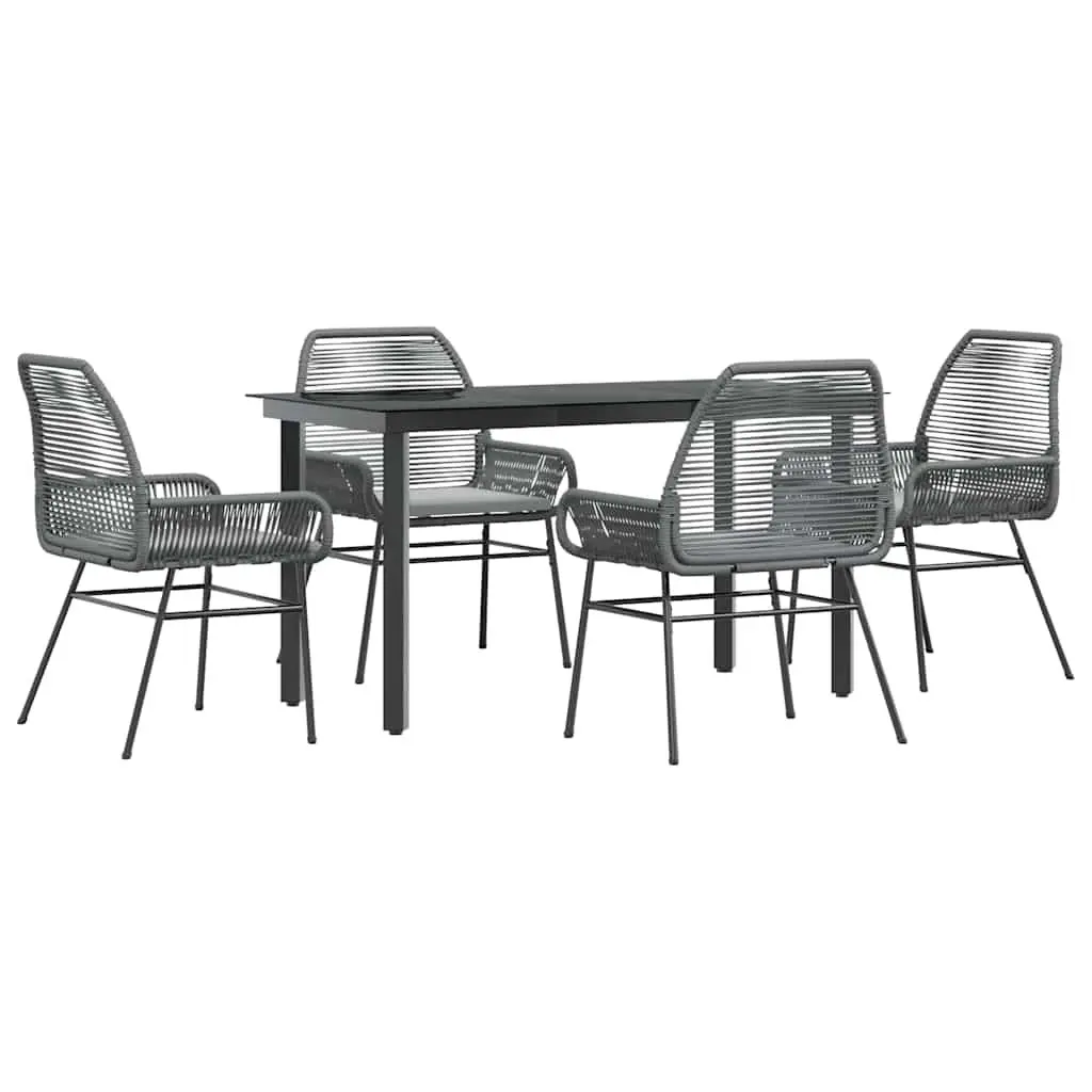 5 Piece Garden Dining Set for Outdoor Patio Grey Cushions Table