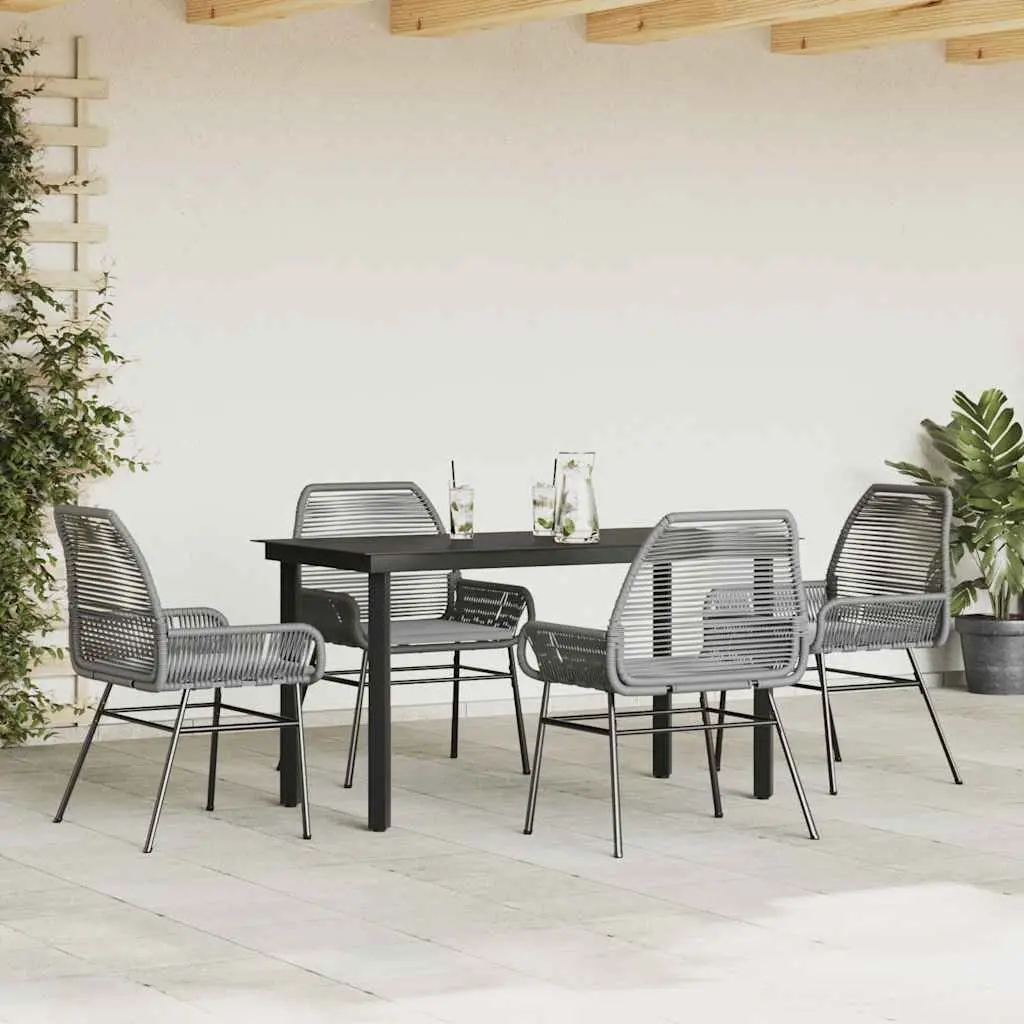 5 Piece Garden Dining Set for Outdoor Patio Grey Cushions Table