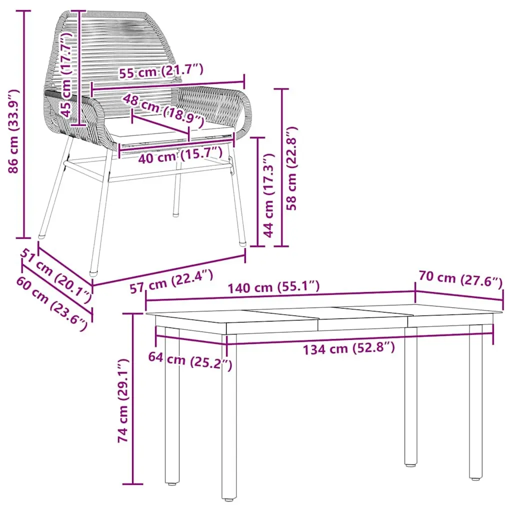 5 Piece Garden Dining Set for Outdoor Patio Grey Cushions Table