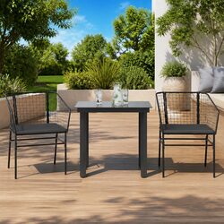 Garden Dining Set 3 Piece Outdoor Furniture Patio Table Chairs Black Poly Rattan