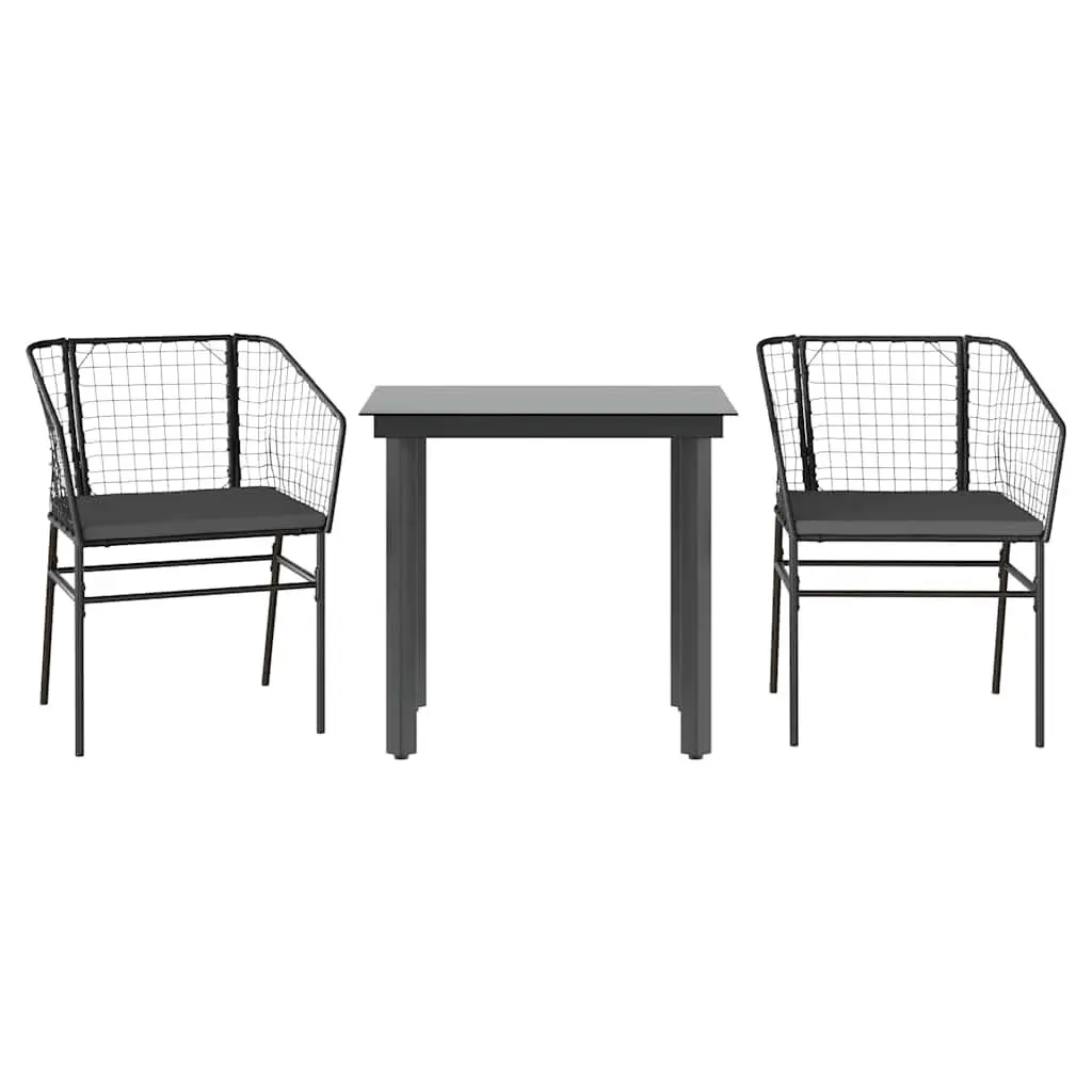Outdoor Furniture Dining Set 3 Piece Garden Table and Chairs Black Poly Rattan