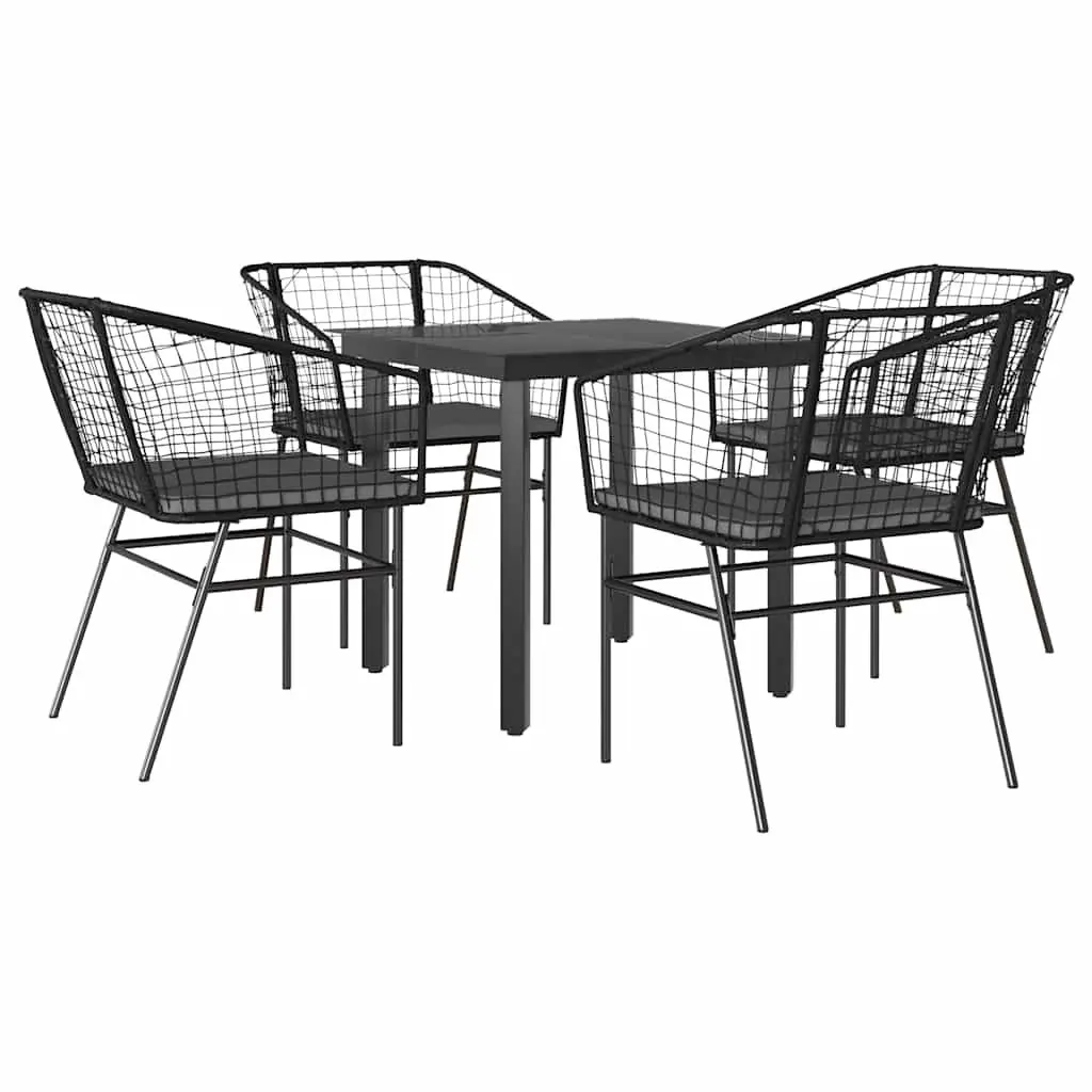 Garden Dining Set Outdoor Furniture 5 Piece Black Poly Rattan Glass Table Chairs