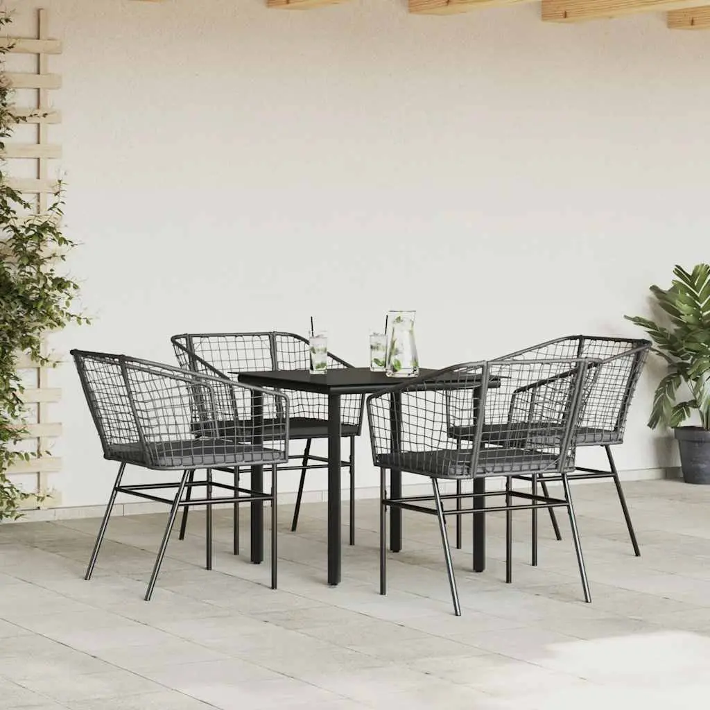 Garden Dining Set Outdoor Furniture 5 Piece Black Poly Rattan Glass Table Chairs