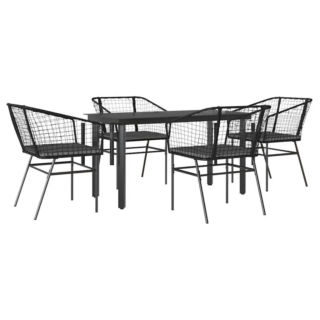 Outdoor Dining Set 5 Piece Black Poly Rattan Chairs with Glass Table for Backyard and Patio