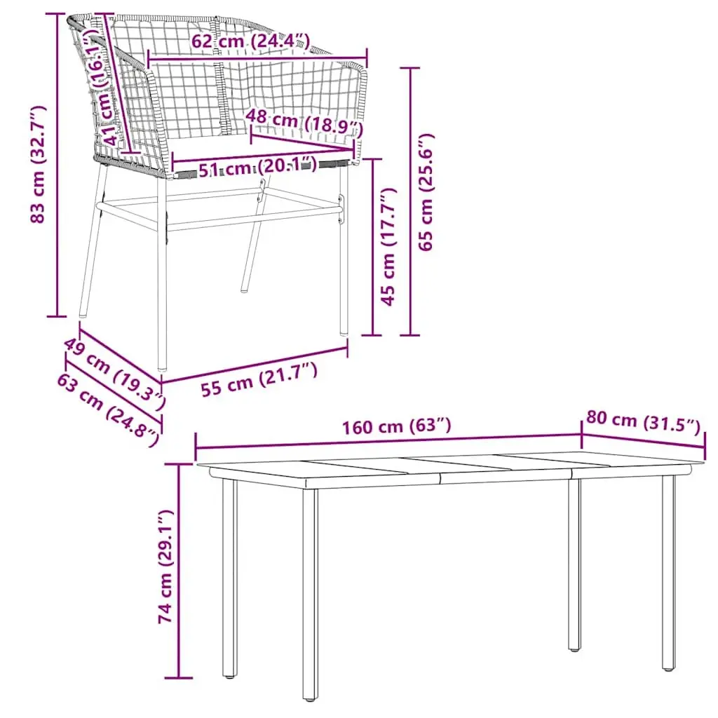 5 Piece Garden Dining Set with Cushions