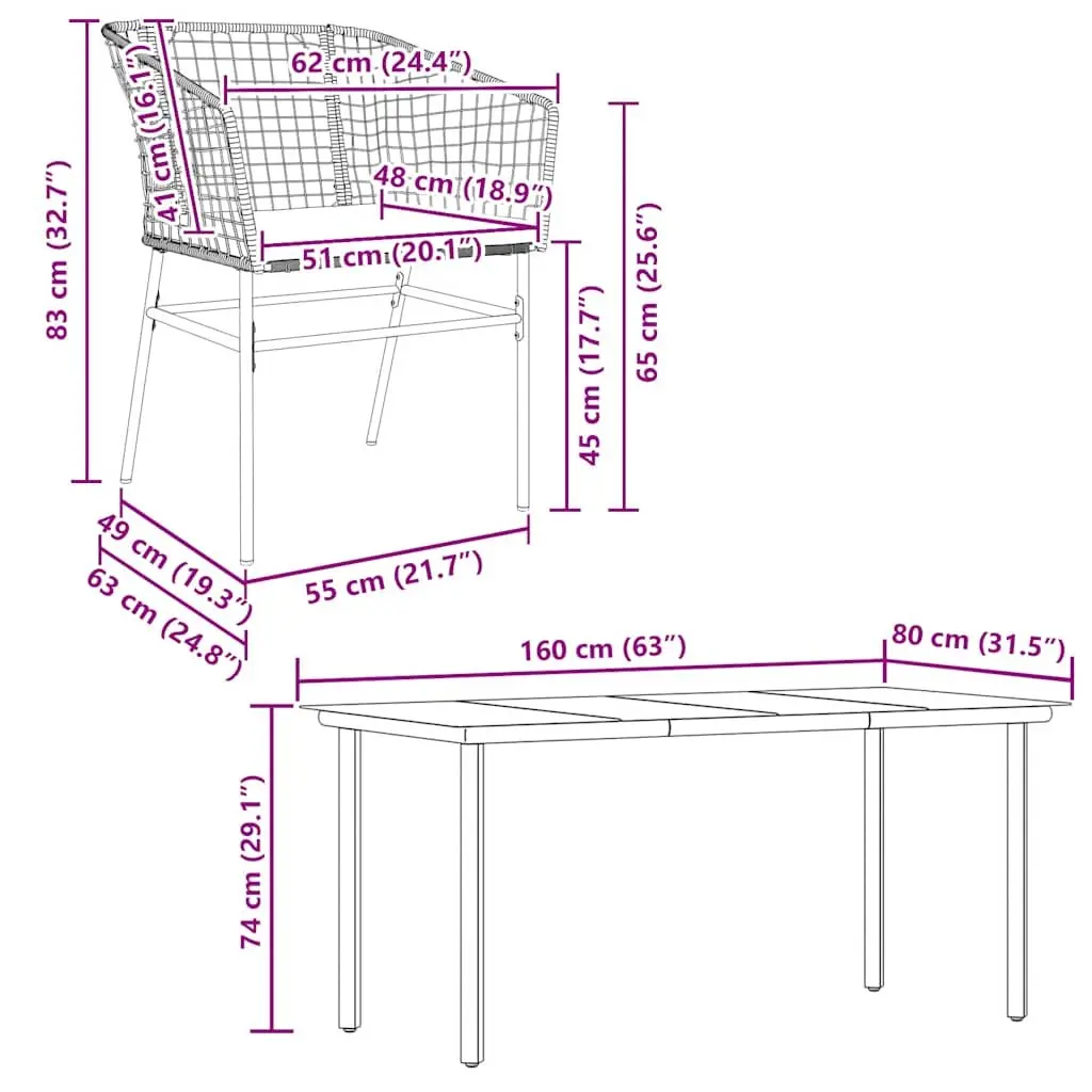 7 Piece Garden Dining Set Outdoor Patio Furniture Black