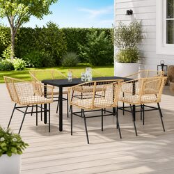 7 Piece Outdoor Dining Set - Brown Poly Rattan Details