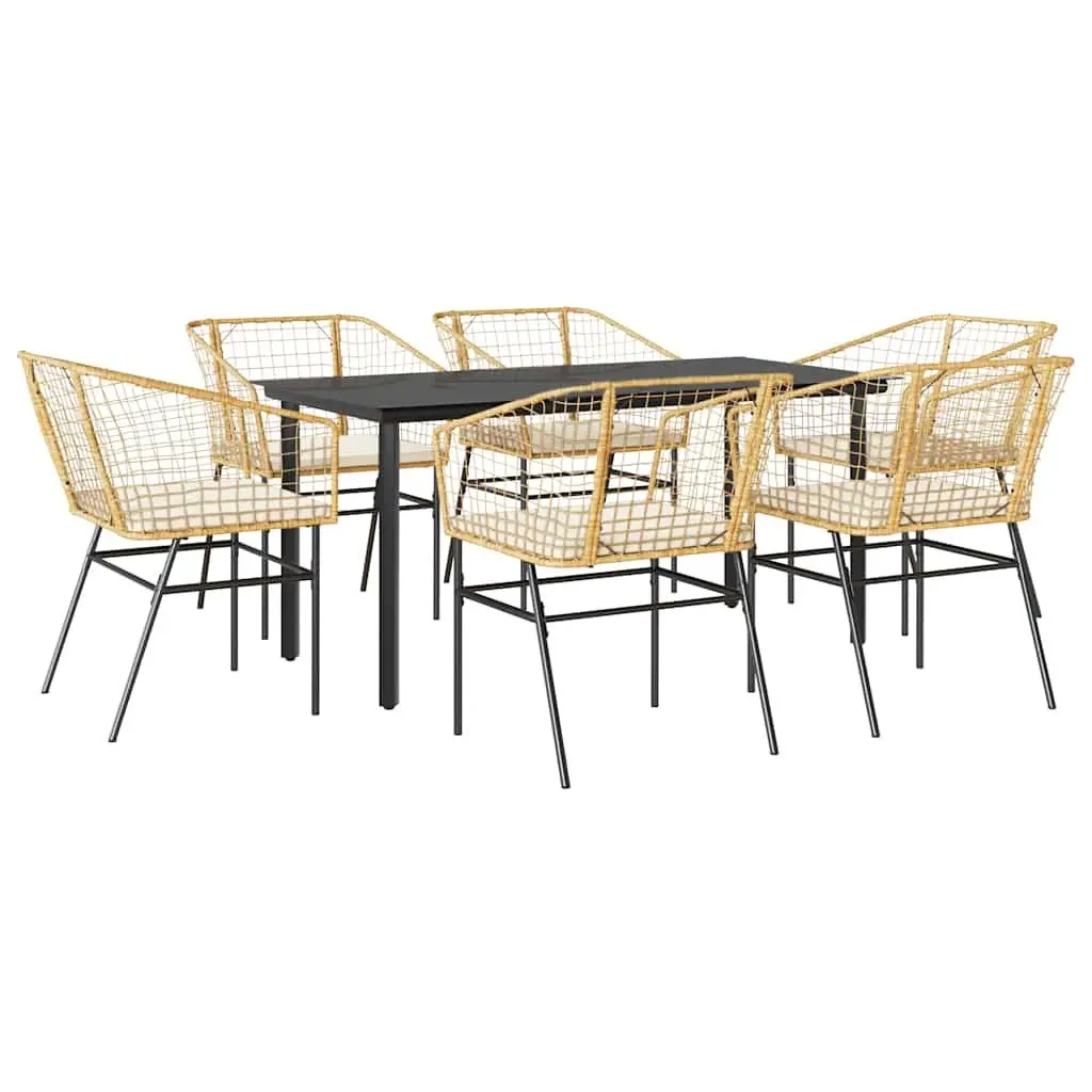 7 Piece Outdoor Dining Set Garden Patio Brown Poly Rattan Glass Table Chair