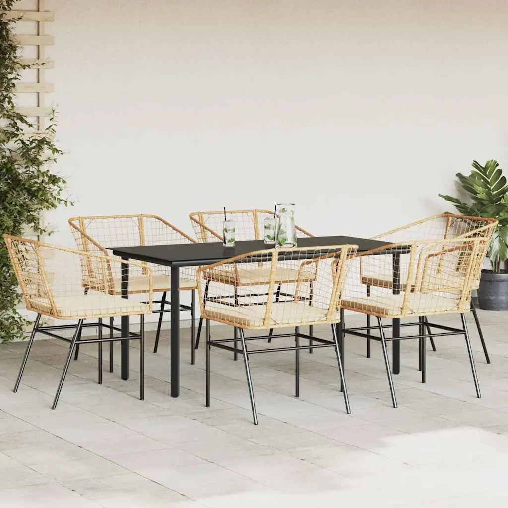 7 Piece Outdoor Dining Set Garden Patio Brown Poly Rattan Glass Table Chair