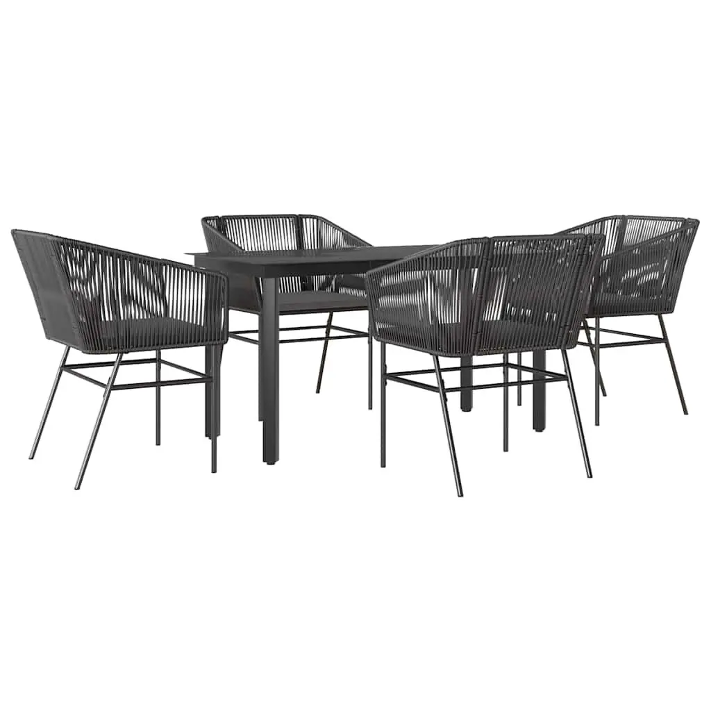 Garden Dining Set 5 Piece Outdoor Furniture Black Rattan Glass Table Cushions