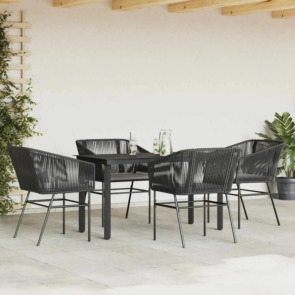 Garden Dining Set 5 Piece Outdoor Furniture Black Rattan Glass Table Cushions