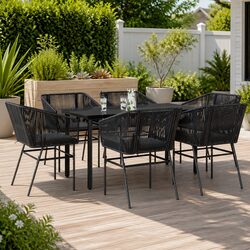 7 Piece Outdoor Dining Set - Black Rattan and Glass