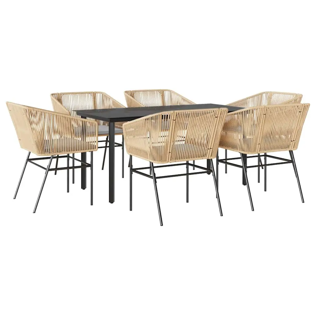 7 Piece Garden Dining Set Outdoor Patio Furniture Brown Poly Rattan Glass Table