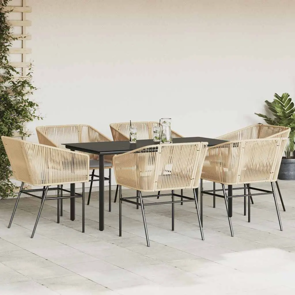 7 Piece Garden Dining Set Outdoor Patio Furniture Brown Poly Rattan Glass Table