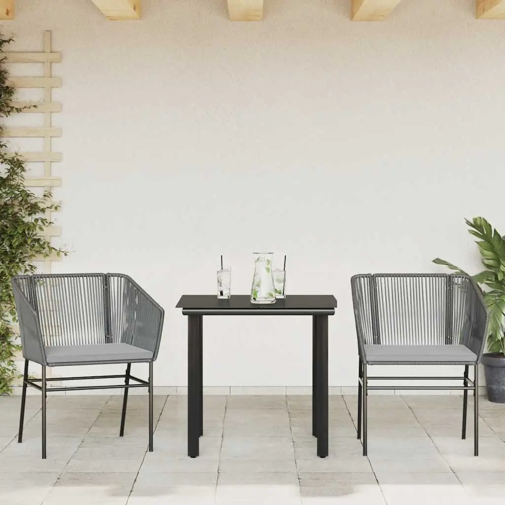 Garden Dining Set Outdoor Furniture 3 Piece Grey Poly Rattan Glass Table Chair