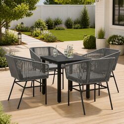 5 Piece Outdoor Dining Set - Poly Rattan Chairs and Table